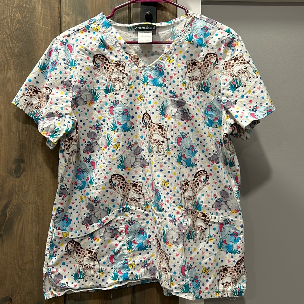 Baby animal scrub top